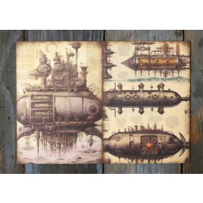 Steampunk témájú papír háttérkép 15x21 cm,  A5 méret