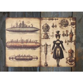 Steampunk témájú papír háttérkép 15x21 cm,  A5 méret