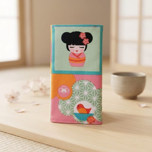 Kokeshi mintás designer papírzsebkendő tartó
