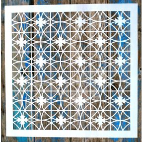   Geometriai mintás 45x45 cm-es falfestő sablon, műanyag dekor stencil 