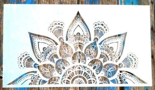  Fél Mandala mintás  25x45 cm-es DIY festő sablon, műanyag óriás stencil falra, bútorra
