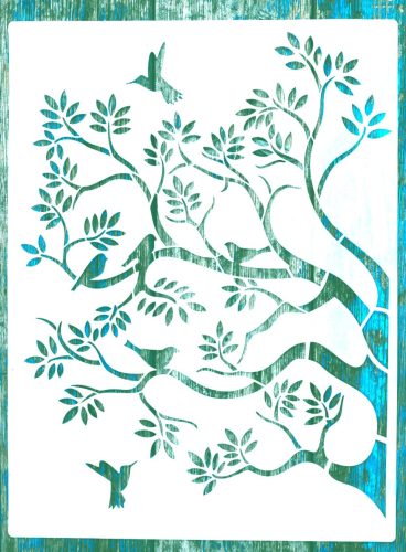 faág és madár mintás falfestés sablon 30x41 cm-es DIY műanyag festő stencil falra bútorra