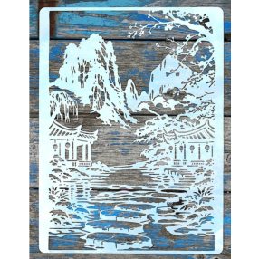   nagyméretű tájkép mintás,  35x40 cm-es festő sablon DIY stencil, műanyag  stencil 
