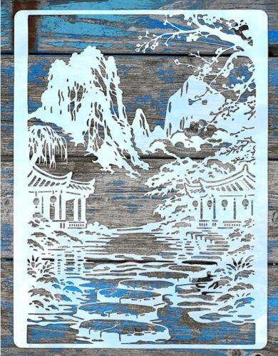 nagyméretű tájkép mintás,  35x40 cm-es festő sablon DIY stencil, műanyag  stencil 