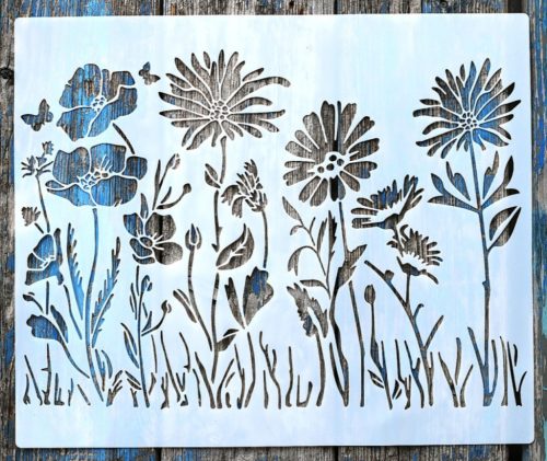 1 db nagyméretű kerti virág minta  30x40 cm-es festő sablon DIY stencil, műanyag dekorglett stencil 
